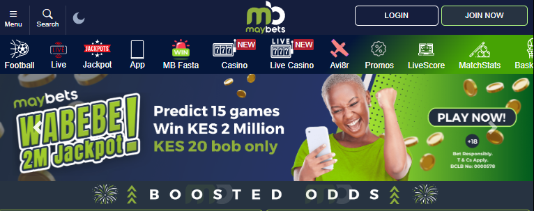 Maybets Kenya Account & App Registration and Login. The Maybets Kenya "Wabebe 2M Jackpot" consists of 15 pre-selected games, from which you can win a KES 2 million cash prize.