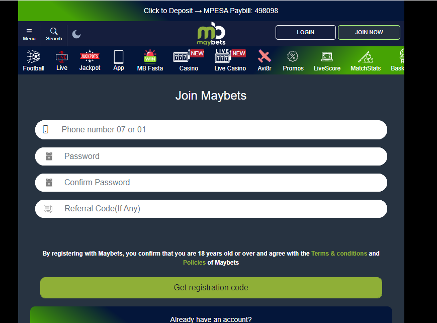 Maybets Kenya Account & App Registration and Login. Maybets Kenya Registration form