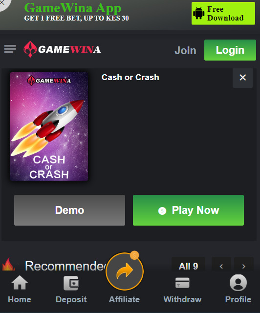 GameWina Kenya Account & App Registration and Login. The GameWina Kenya "Crash" is an aviator game that mimics a flying rocket accompanied by a display of increasing odds.