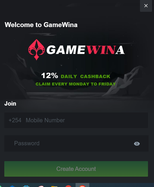 GameWina Kenya Account & App Registration and Login. GameWina Kenya registration page