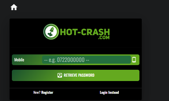 Hot-Crash Kenya Account & App Registration and Login. Hot-Crash Kenya password reset section