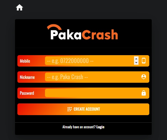 PakaCrash Kenya Account & App Registration and Login. PakaCrash Kenya sign-up form