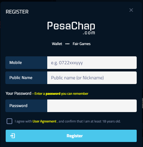 PesaChap Kenya Account & App Registration and Login. PesaChap Kenya registration form