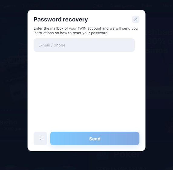 1Win Aviator Account & App Registration and Login. 1Win Aviator password reset section