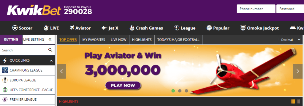Kwikbet Kenya Aviator Account & App Registration and Login. Register and play Kwikbet Kenya Aviator and win up to KES 3 million in a single round.