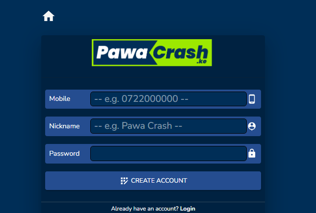 Pawa Crash Kenya Account & App Registration and Login. Pawa Crash Kenya registration section