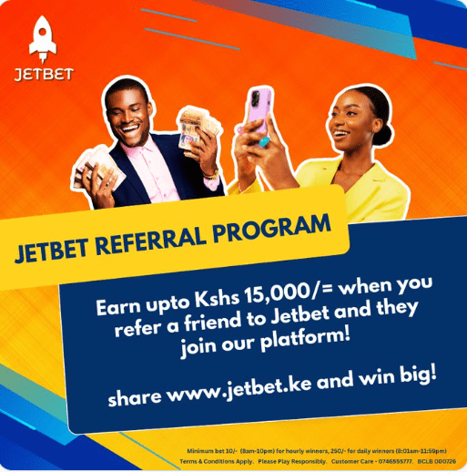 JetBet Kenya Aviator App & Account Registration and Login. The JetBet Kenya Aviator referral program awards 30% of the stake used by players you referred to the site. Picture/Courtesy